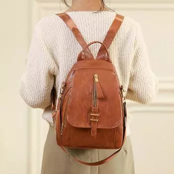 Женский ретро однотонный рюкзак большой емкости водонепроницаемый мягкий кожаный рюкзак женская повседневная сумка бежевый
