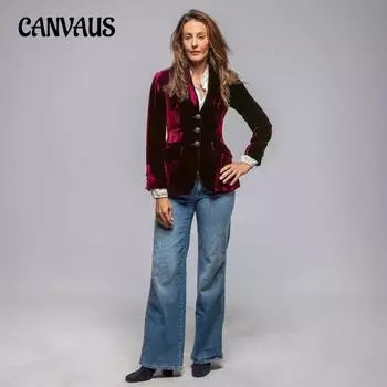 Женский ретро пиджак костюм новый тонкий разрез бархат маленький костюм топ S чёрный