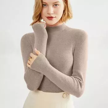 Женский ретро-полосатый контрастный полуводолазный свитер, свободный повседневный свитер с низом L бежевый