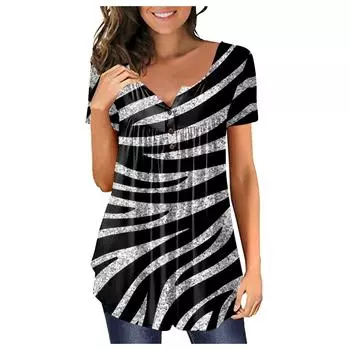 Женский ретро повседневный модный пуловер больших размеров с короткими рукавами и v-образным вырезом с принтом L чёрный