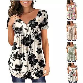 Женский ретро повседневный модный пуловер больших размеров с короткими рукавами и v-образным вырезом с принтом XXXXL чёрный