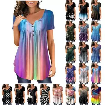 Женский ретро повседневный модный пуловер больших размеров с короткими рукавами и v-образным вырезом с принтом L чёрный