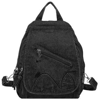 Женский Ретро Рюкзак Большой Вместимости Джинсовый Рюкзак чёрный