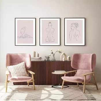 Женский рисунок одной линии, художественная картина на холсте, абстрактный женский телесный розовый постер, женское тело, минималистичный принт, скандинавский декор для дома 21x30cm No Framed