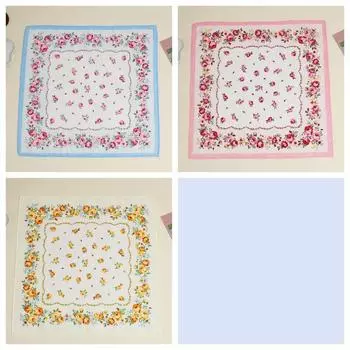 Женский романтический платок с принтом розы, хлопковый, хорошо впитывающий влагу, тонкий платок для вытирания пота, из чистого хлопка, старомодное винтажное полотенце One for each of the three colors