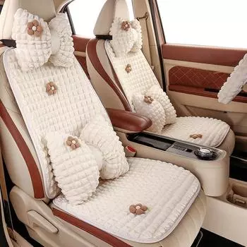 Женский роскошный чехол для сиденья автомобиля с пуховым рисунком из ткани с бантом, симпатичная подушка для автомобиля для девочек, подголовник с бантом, подушка для талии, аксессуары для интерьера