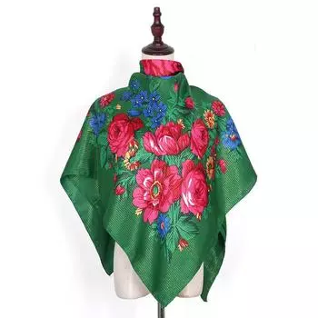 Женский роскошный шарф с цветочным принтом 110*110 см, русский квадратный шарф белый