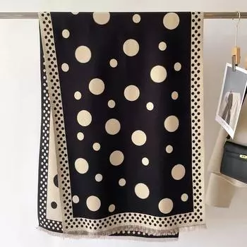 Женский Роскошный Зимний Толстый Теплый Шарф Женский Кашемировый Платок в Горошек Накидки Пашмина Шейный Платок Буфанда Женский Длинный с Кисточками Эшарп 66X186cm