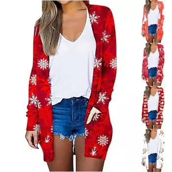 Женский рождественский кардиган с длинными рукавами и принтом, легкая куртка XL оранжевый