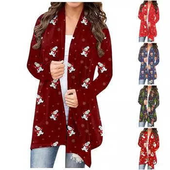Женский рождественский кардиган с длинными рукавами и принтом, легкая куртка L зелёный