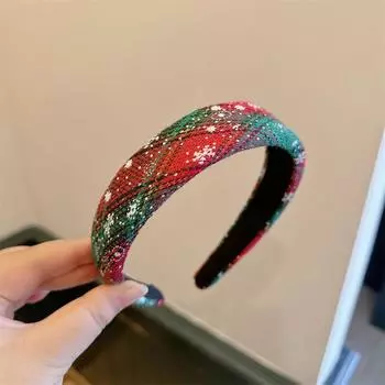 Женский Рождественский Клетчатый Тканевый Ободок для Головы с Поролоновой Подкладкой для Леди Девушек Повседневный Шоппинг Вечеринка Праздничные Головные Уборы Рождественские Ободки