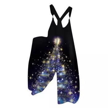 Женский рождественский комбинезон Small Fresh Star Christmas Tree Print Retro Jumpsuit S