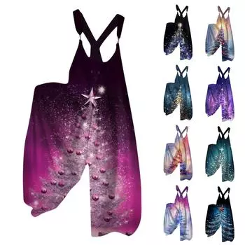 Женский рождественский комбинезон Small Fresh Star Christmas Tree Print Retro Jumpsuit XL