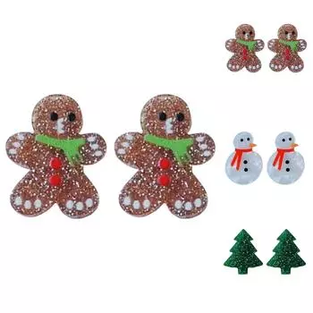 Женский рождественский комплект акриловых сережек-гвоздиков, в том числе блестящий снеговик и дизайн рождественской елки зелёный