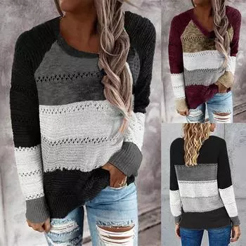 Женский рождественский красный пуловер, свитер с длинными рукавами, свободный вязаный топ, осенний зимний топ с длинными рукавами M винный