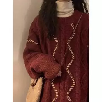 Женский рождественский красный свитер, вязаный пуловер Harajuku 90-х годов, джемпер с длинными рукавами и круглым вырезом, укороченный топ, винтажная одежда 2000-х годов 2024 г. S красный