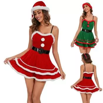 Женский рождественский праздничный костюм с капюшоном L армия зеленый