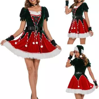 Женский рождественский праздничный костюм с капюшоном L красный