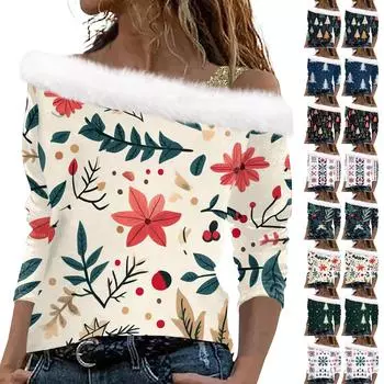 Женский рождественский принт «Снежинка» с длинными рукавами из твила и воротником-пуловером XXL