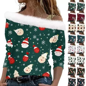 Женский рождественский принт «Снежинка» с длинными рукавами из твила и воротником-пуловером S