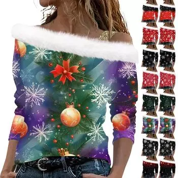 Женский рождественский принт «Снежинка» с длинными рукавами из твила и воротником-пуловером M