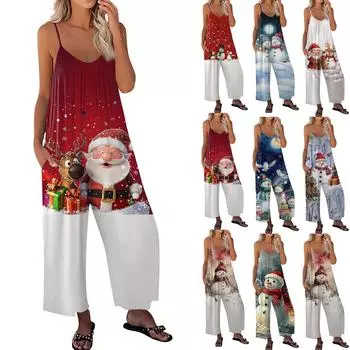 Женский рождественский принтованный комбинезон, свободный, с регулируемыми подтяжками L синий