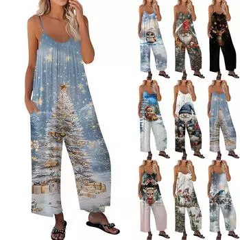 Женский рождественский принтованный комбинезон, свободный, с регулируемыми подтяжками M