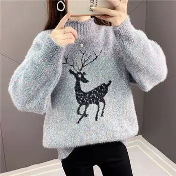 Женский рождественский свитер с полуводолазкой и принтом снежинок, новогодний подарок S зелёный