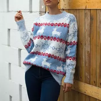 Женский рождественский свитер, снежинка, палевый вязаный свитер S