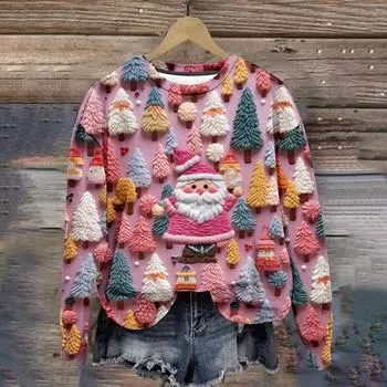 Женский рождественский свитер, топы с длинным рукавом, одежда с рисунком рождественской елки, Y2k, симпатичная одежда для девочек, женская толстовка, новинка S