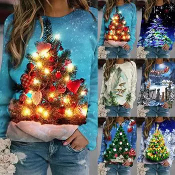Женский рождественский свитшот, повседневный свободный пуловер, топ XXXL зелёный