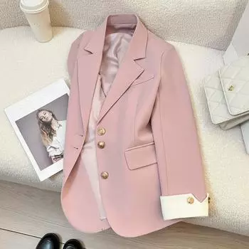 Женский розовый блейзер, весенне-осенний стиль, нишевый модный темперамент, деловой костюм S бежевый