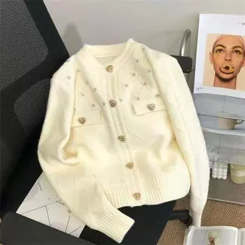 Женский розовый свитер, корейский маленький ароматный стиль, женское пальто, весенний кардиган с короткими рукавами, топы с уникальным дизайном на пуговицах XL чёрный