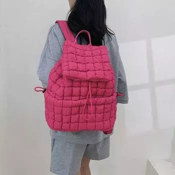 Женский рюкзак 18 л Большая вместимость Отличная несущая способность Пузыристый клетчатый внешний чехол для бутылки с водой Зонт Сумка с завязкой на шнурке Износостойкий белый