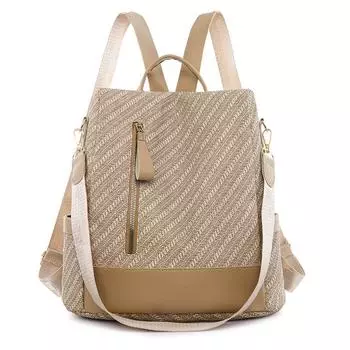 Женский рюкзак большой емкости, износостойкий дорожный рюкзак из мягкой кожи хаки