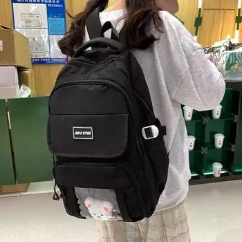 Женский рюкзак большой емкости, однотонная школьная сумка, студенческая компьютерная сумка чёрный