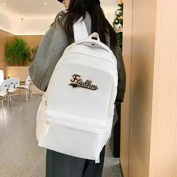 Женский рюкзак большой емкости, однотонный школьный рюкзак с буквенным принтом, мужской уличный рюкзак белый