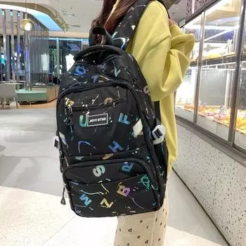 Женский рюкзак большой емкости с буквенным принтом для школьников, школьный ранец фиолетовый