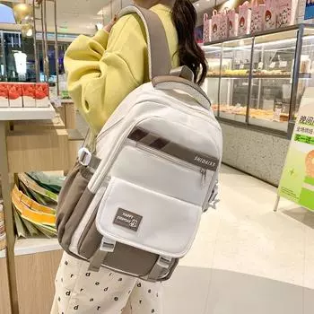 Женский рюкзак большой емкости с цветными блоками, школьная сумка для учащихся средней школы жёлтый