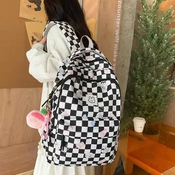 Женский рюкзак большой емкости с клетчатым принтом, студенческий школьный рюкзак для компьютера