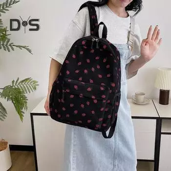 Женский рюкзак большой емкости с принтом клубники, большой грузоподъемностью, сумка-зонтик для бутылки с водой, застежка-молния, износостойкая школьная сумка, дорожная сумка розовый