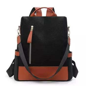 Женский рюкзак большой вместимости, цветной блок, для поездок на работу, путешествий, противокражный, многофункциональная сумка через плечо коричневый/чёрный