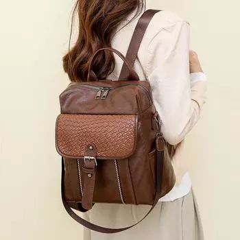 Женский рюкзак большой вместимости из мягкой кожи, многофункциональный дорожный рюкзак, сумка через плечо, школьный рюкзак для школьников чёрный