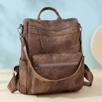 Женский рюкзак большой вместимости, мягкая кожаная сумка через плечо, многофункциональная модная дорожная сумка коричневый