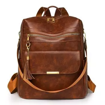 Женский рюкзак большой вместимости, ретро, двойного назначения, на плечо, из мягкой кожи коричневый