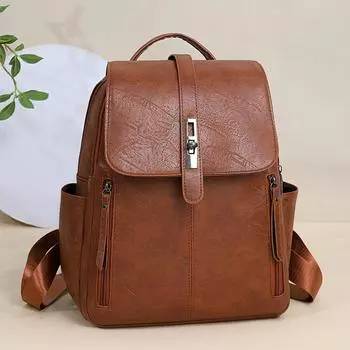 Женский рюкзак большой вместимости, ретро-рюкзак из ПУ чёрный