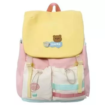 Женский рюкзак большой вместимости, рюкзак с цветными блоками, школьный рюкзак для учеников старших классов Small жёлтый