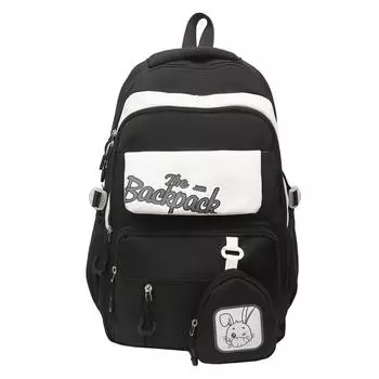 Женский рюкзак большой вместимости с буквенным принтом, студенческая школьная сумка в стиле кампуса, цветной рюкзак с кошельком для монет чёрный