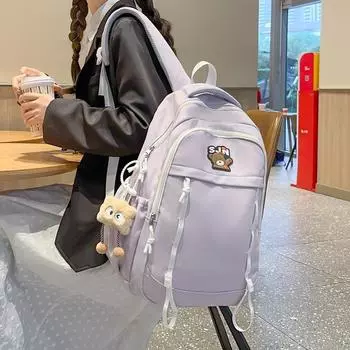 Женский рюкзак большой вместимости с цветными блоками для школьников синий