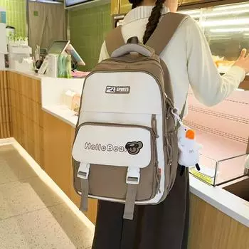 Женский рюкзак большой вместимости с цветными блоками, дорожная сумка, многофункциональная школьная сумка для студентов хаки